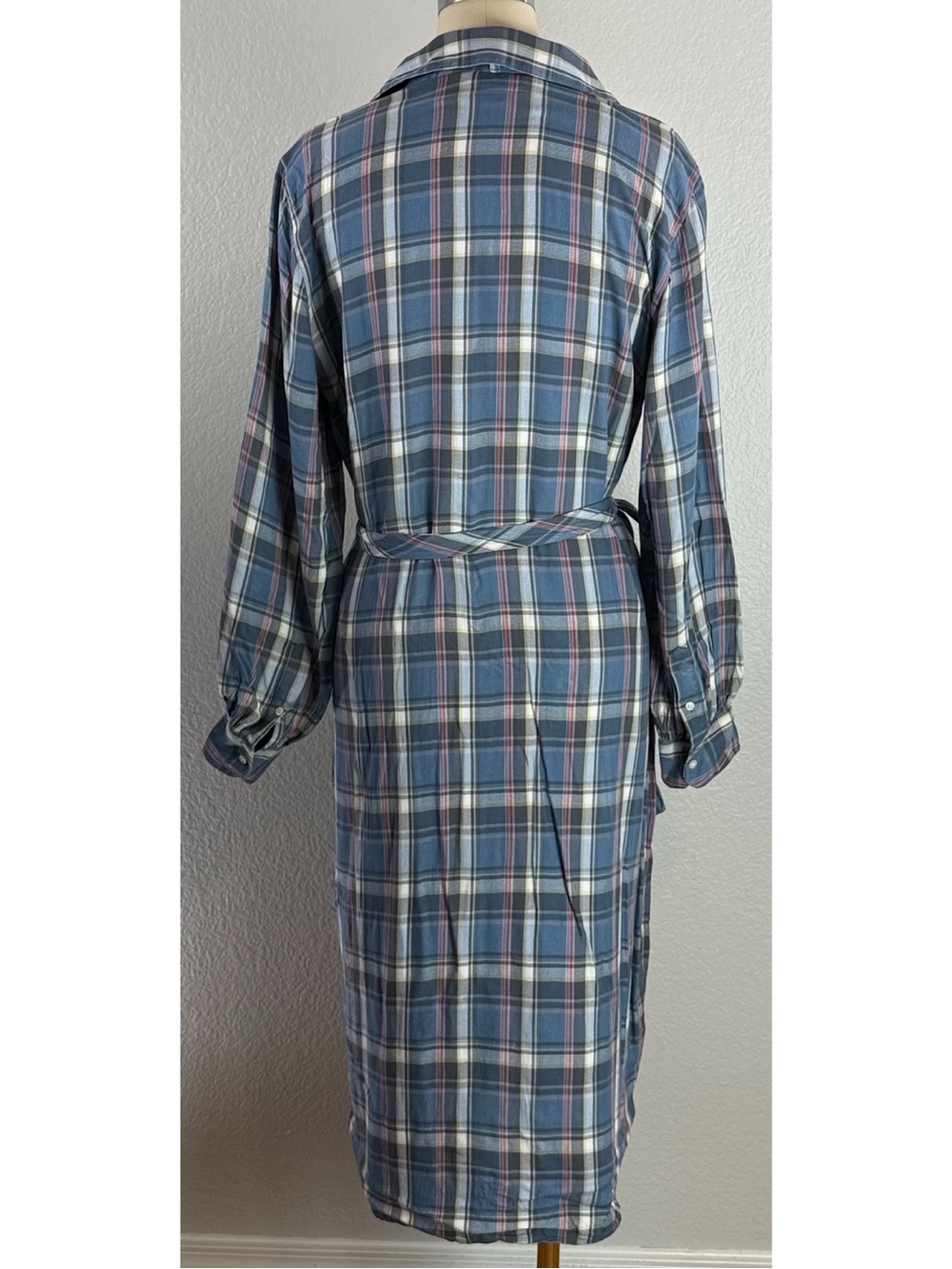 Lauren Ralph Lauren LRL Women’s Shirtdress Blue Pink Gray Plaid Flannel size 12 - Picture 8 of 15